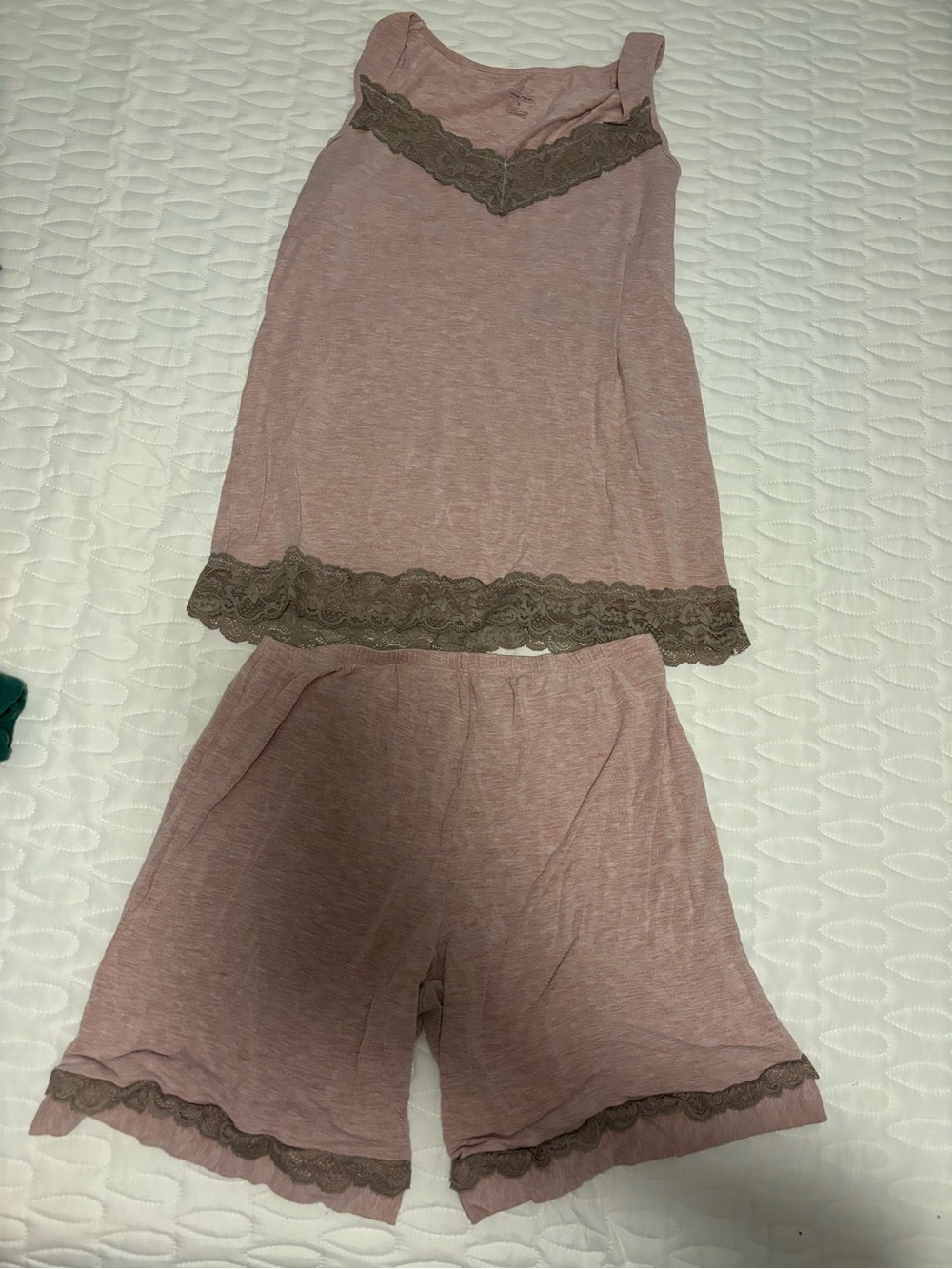 intimissimi Dusty Rose Tank & Shorts Pajama Set with Brown Lace Trim